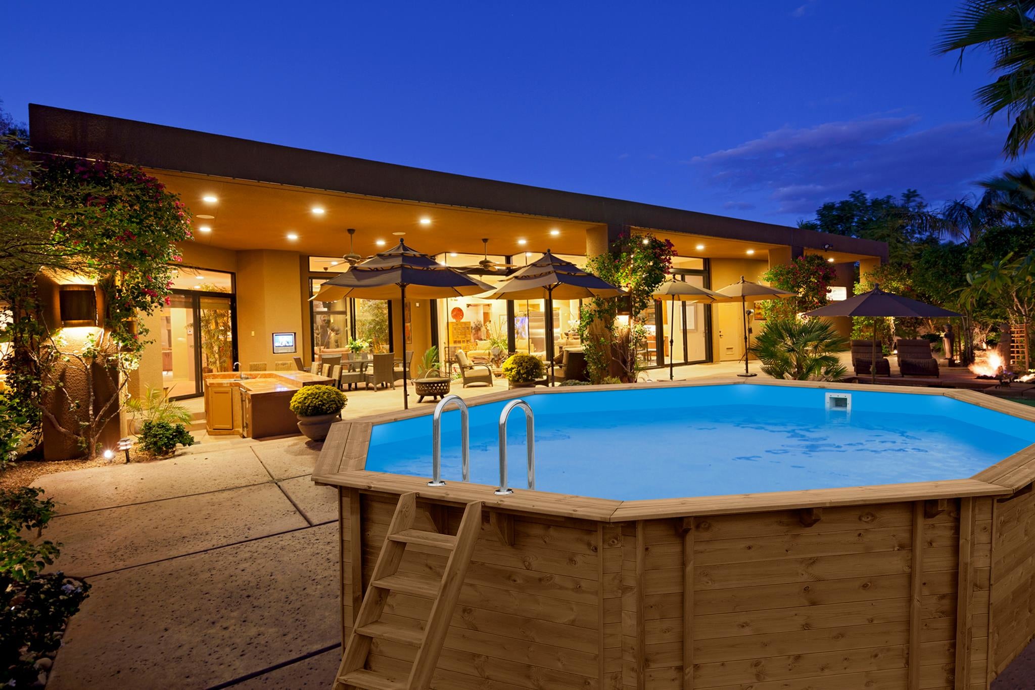 Piscine en bois Interline Sumatra ronde Ø530 x 138 cm pack complet 