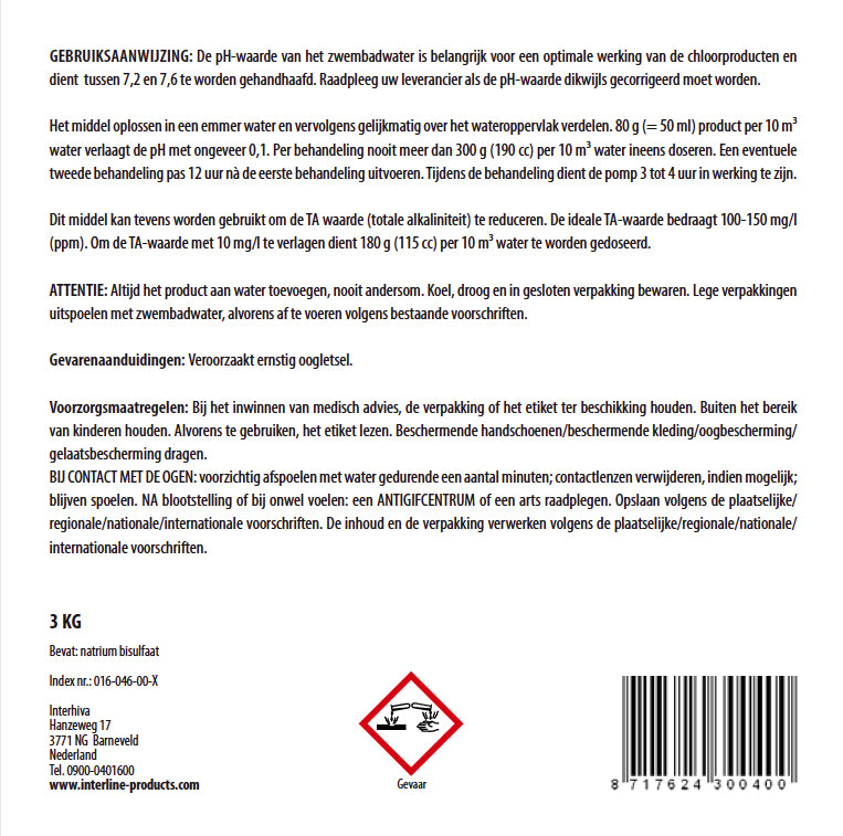 Interline pH minus poeder 3 kg
