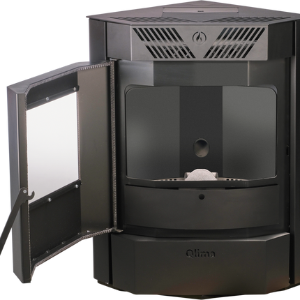 Qlima Pelletkachel Isotta 94 S-Line 9,84 kW – Hoekmodel, Zwart
