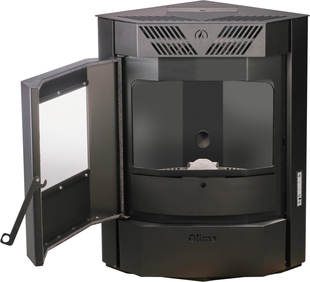 Stufa a pellet Qlima Isotta 94 S-Line 9,84 kW – Modello angolare, Nero