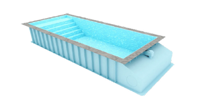 BlueFino Polypropylen-Schwimmbecken mit gerader Treppe, hellgrau – 1100 x 375 x 150 cm