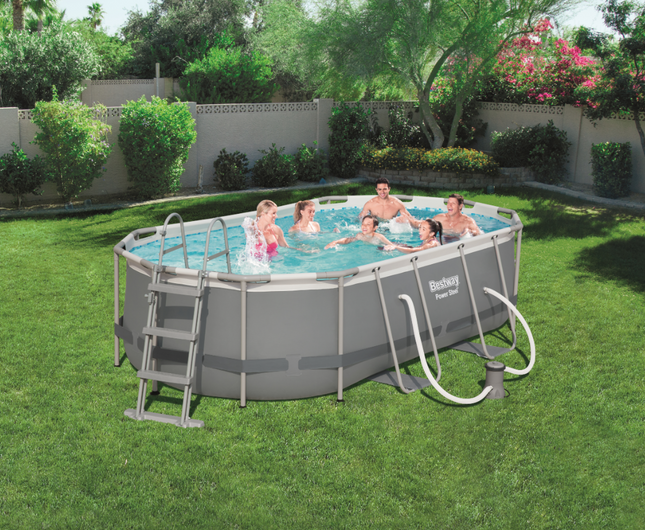 Bestway Power Steel Swimmingpool-Set Oval Grau 427 cm x 250 cm x 100 cm