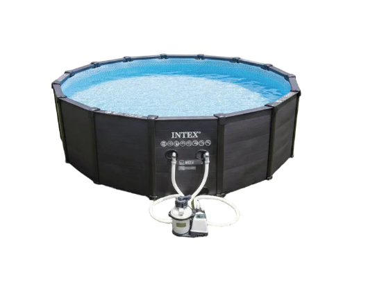 Intex Graphite Prism Panel Pool Ø 478 x 124 cm – Compleet met Zandfilterpomp en Accessoires