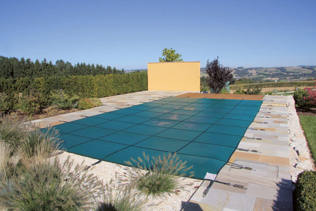 Cubierta de seguridad invernal verde para piscina cuadrada de 400 cm x 400 cm