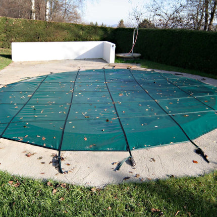 Couverture hivernale de sécurité Verte pour piscine ronde Ø 1000 cm, taille de couverture Ø 1080 cm