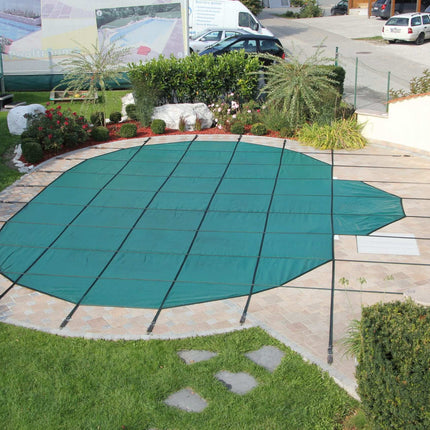 Couverture hivernale de sécurité Verte pour piscine ovale 620 cm x 350 cm