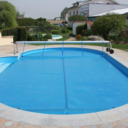 Bâche de piscine papier bulle Bleu/Argent pour piscine ovale 859 cm x 420 cm