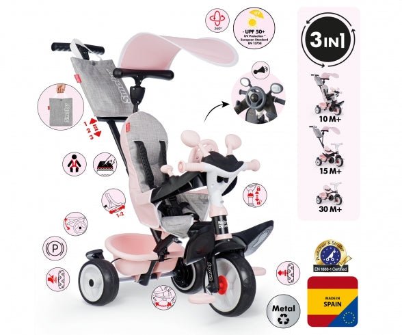 Baby Driver Roze Driewieler – 3-in-1 Evoluerende Driewieler - Azzura Pool