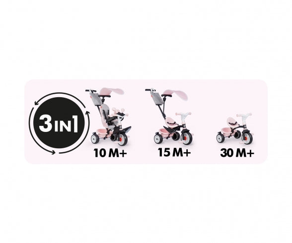 Triciclo rosa Baby Driver: triciclo evolutivo 3 en 1