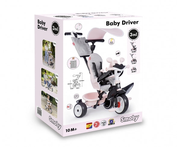 Bicicletta a tre ruote Baby Driver Rosa – Bicicletta evolutiva 3-in-1
