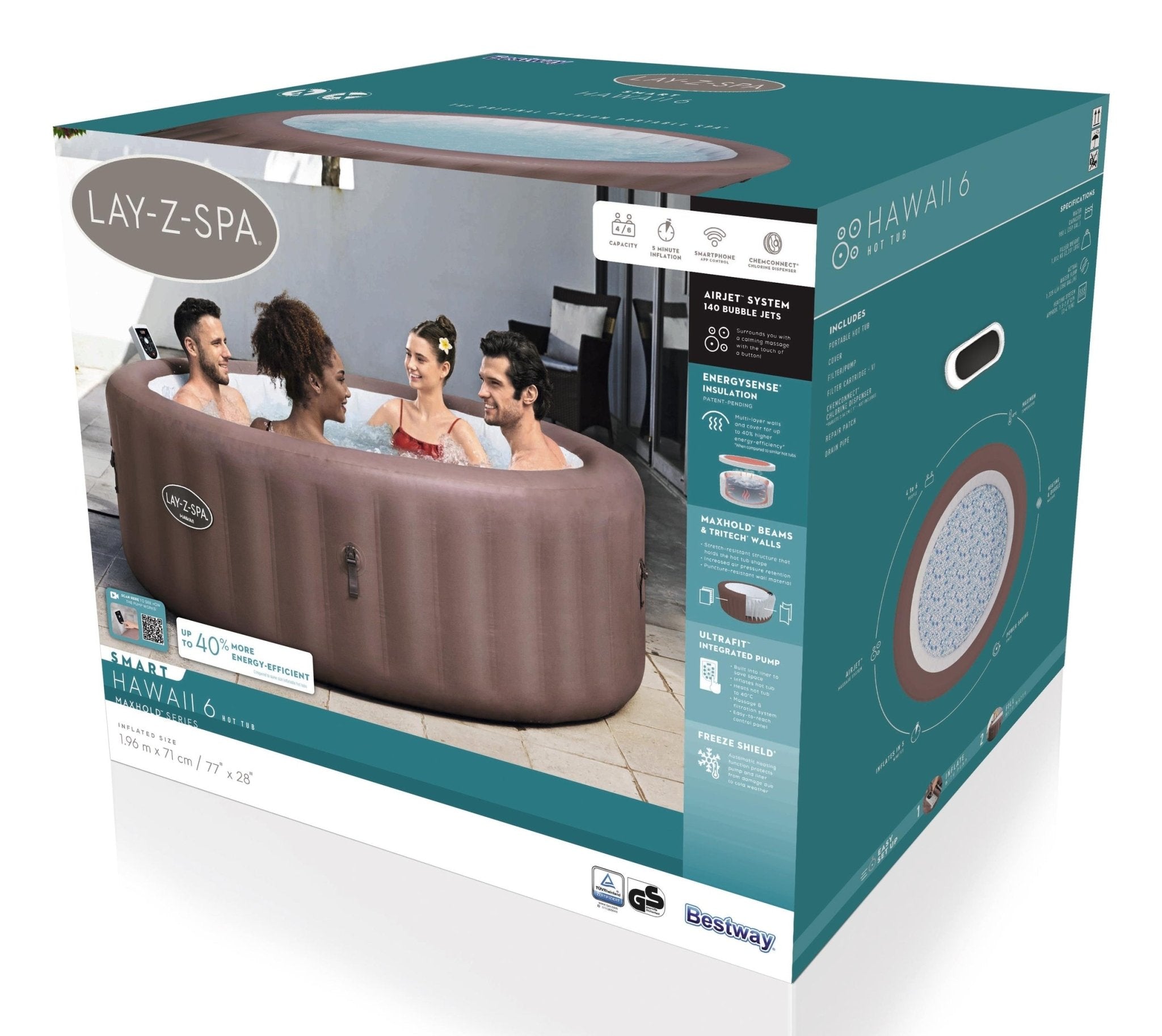 Bestway Lay-Z-Spa Hawaii Energy-Efficient Smart AirJet, 6 persoons - Azzura Pool