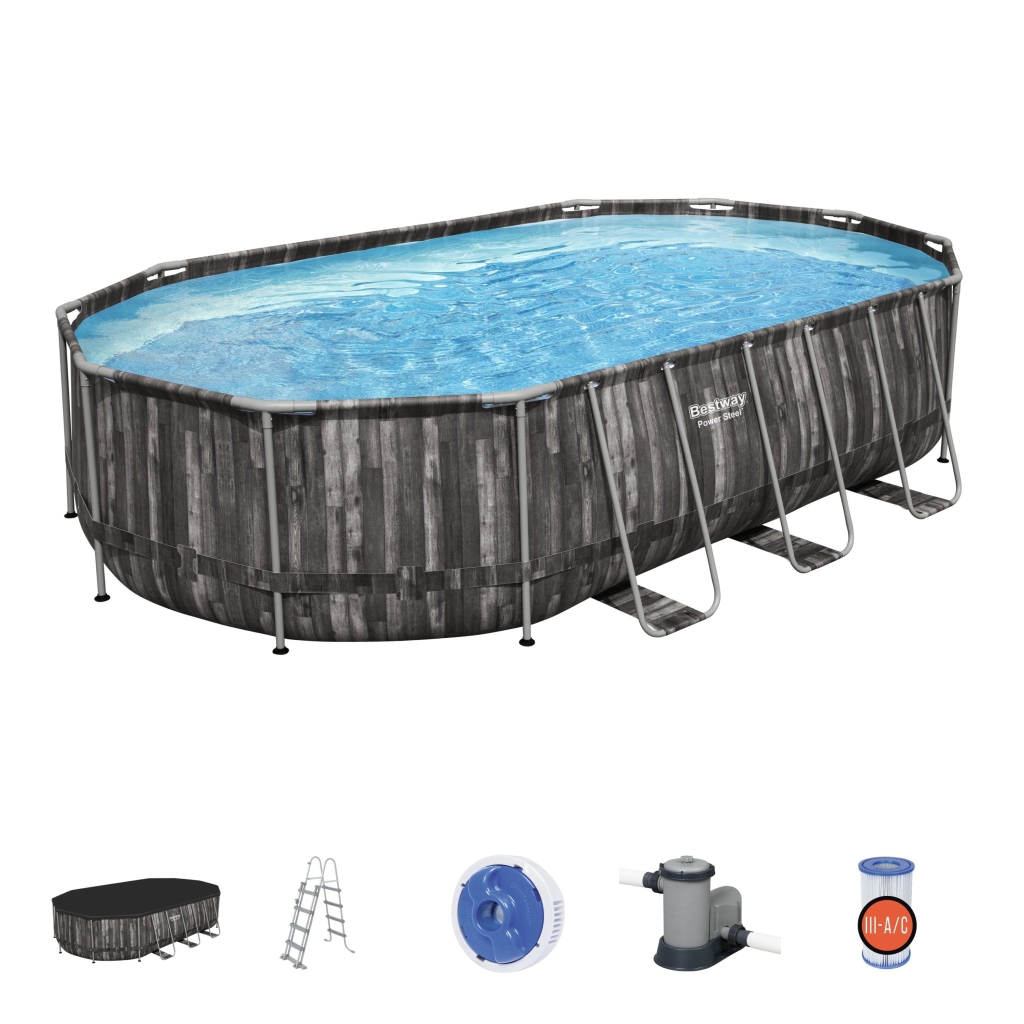 Bestway Power Steel Oval zwembad 610 cm x 366 cm x 122 cm - Azzura Pool