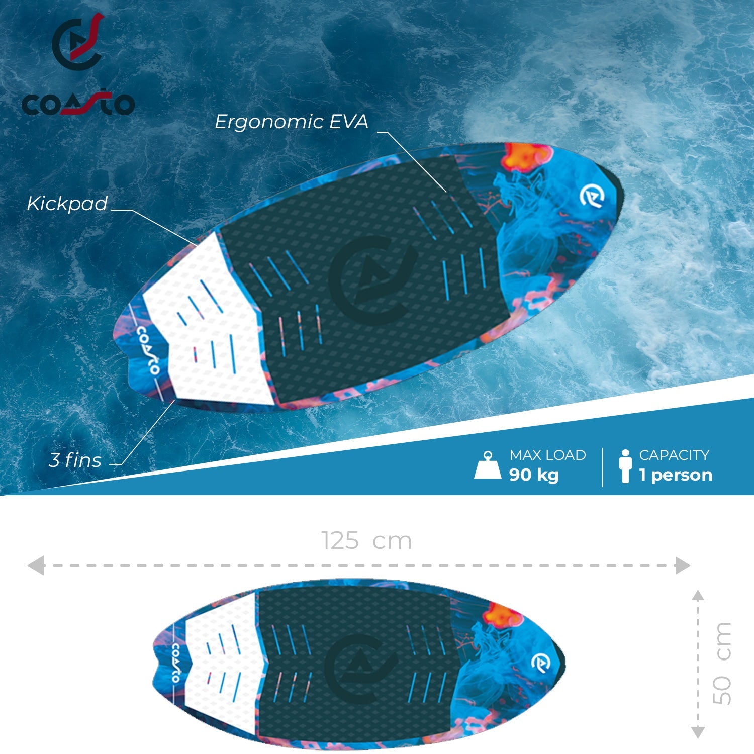 Coasto Opal Wakesurfplank - Azzura Pool