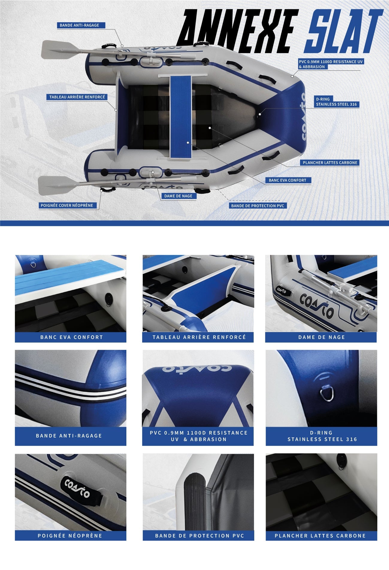 Coasto Slat Boat Dinghy, 3 persoons - Azzura Pool
