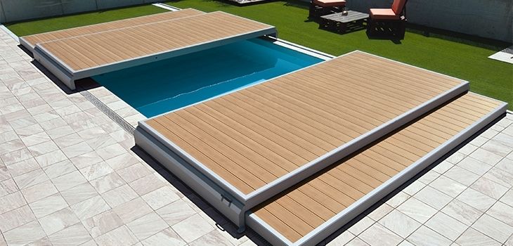 Couverture de piscine et terrasse Deckwell en 1 - Sable - 600 x 300 cm