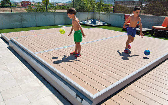 Couverture de piscine et terrasse Deckwell en 1 - Miel - 700 cm x 350 cm