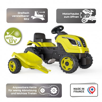 Smoby Farmer XL Trettraktor mit Anhänger – Grün