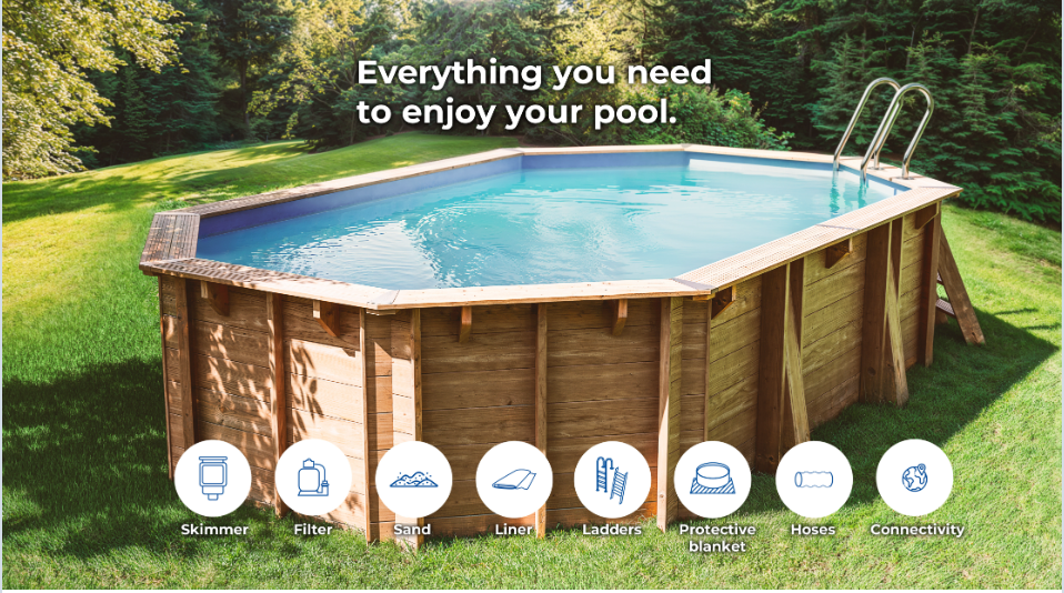 Gre Houten zwembad Vermela ovaal 672 cm x 472 cm x 146 cm - Azzura Pool