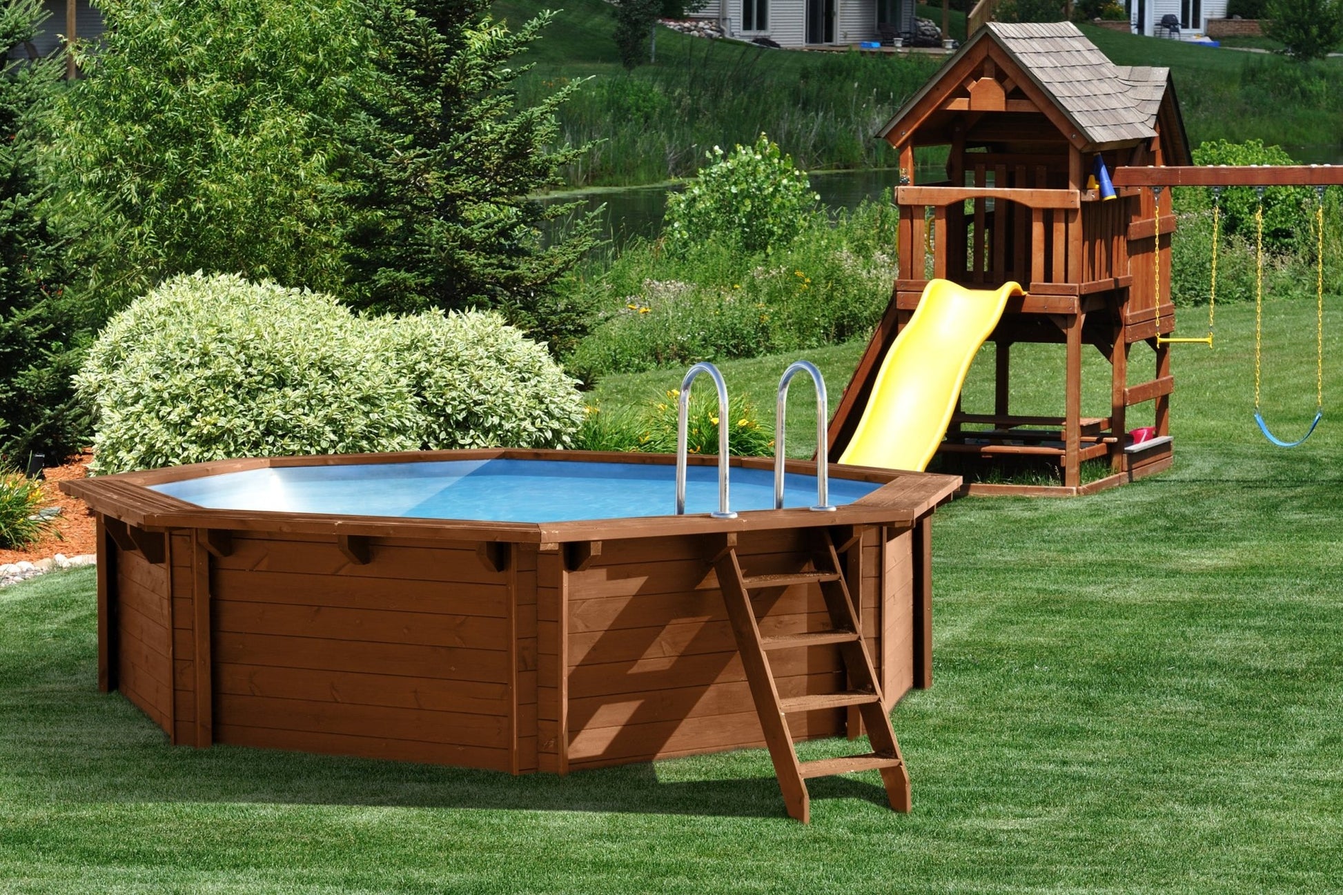 Interline Bali houten rond zwembad 530 cm x 136 cm compleet pakket - Azzura Pool