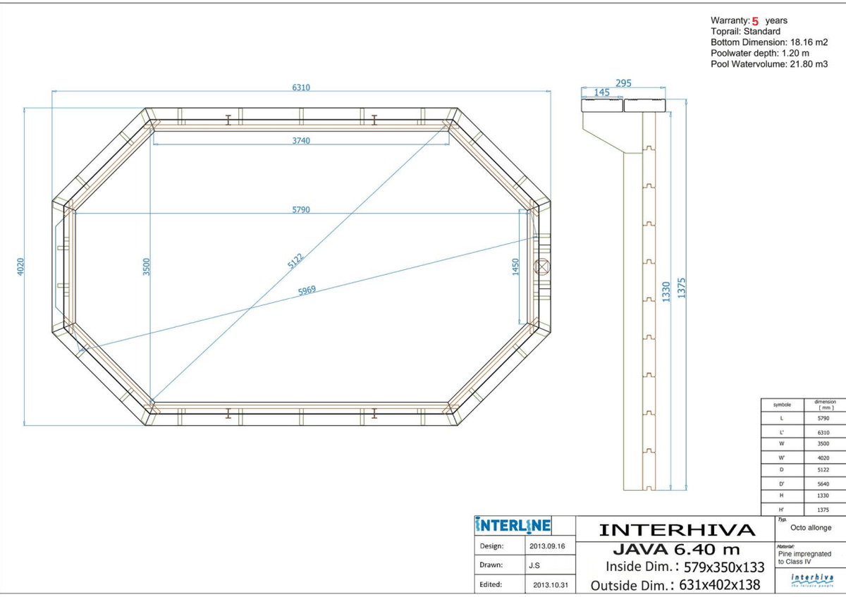 Interline Bali houten zwembad ovaal 640 x 400 x 138 cm compleet pakket - Azzura Pool