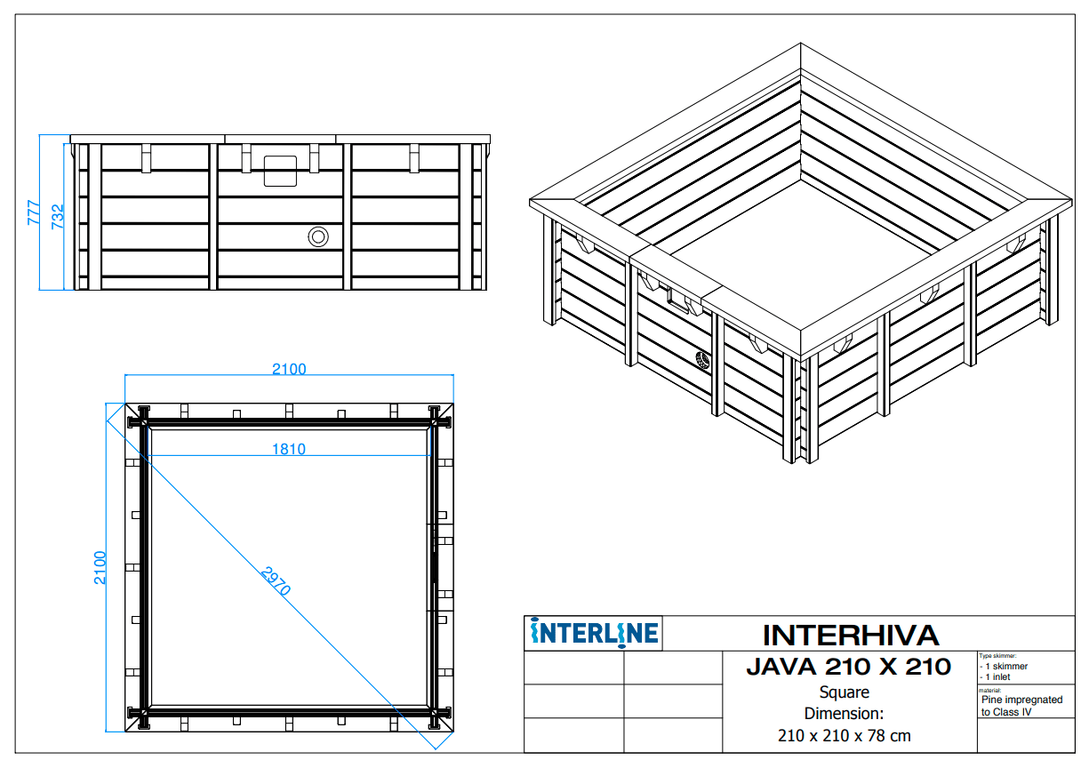 Interline Java houten zwembad 210 x 210 cm compleet pakket - Azzura Pool