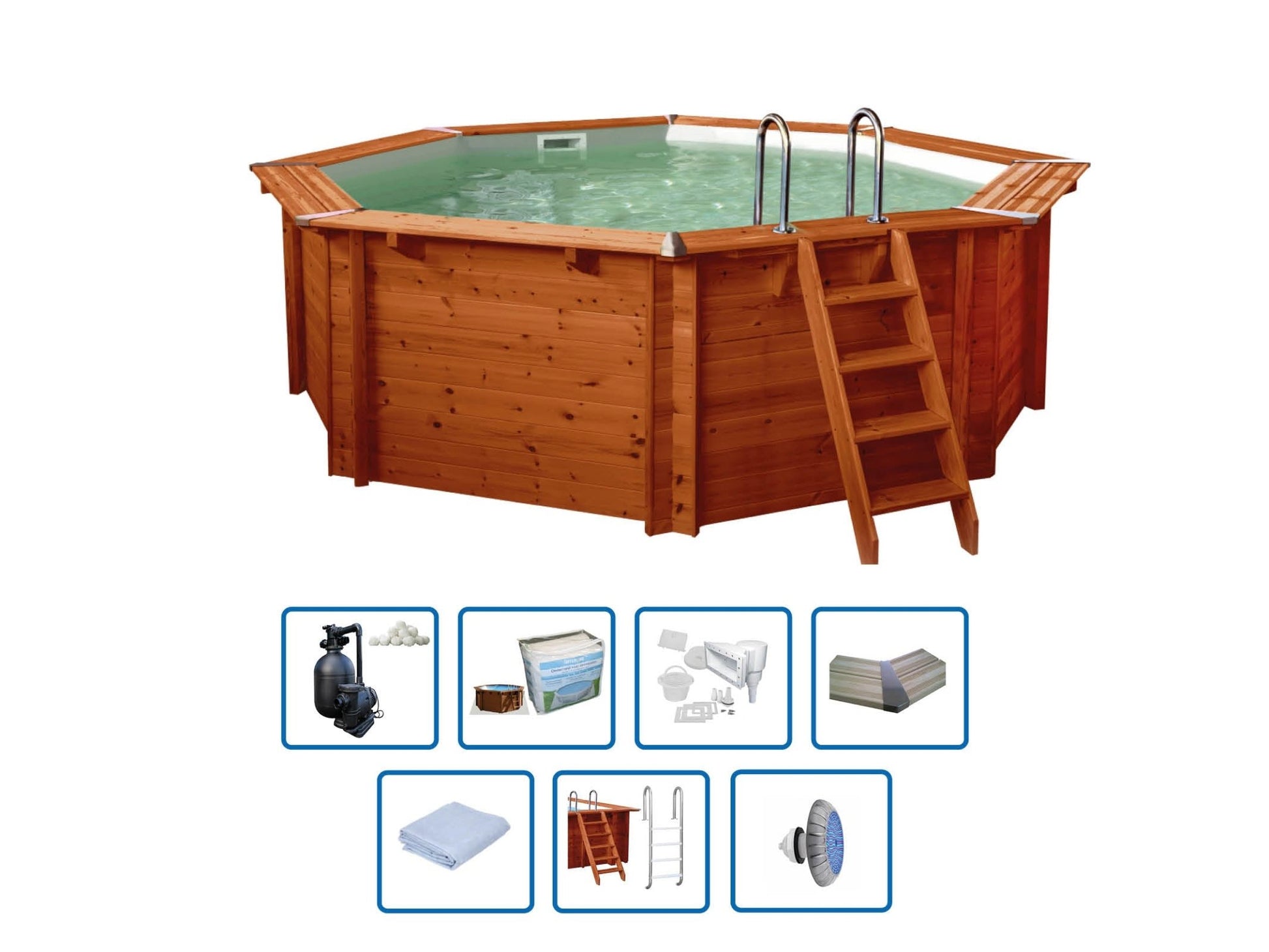 Interline Sumatra houten zwembad rond Ø530 x 138 cm compleet pakket - Azzura Pool