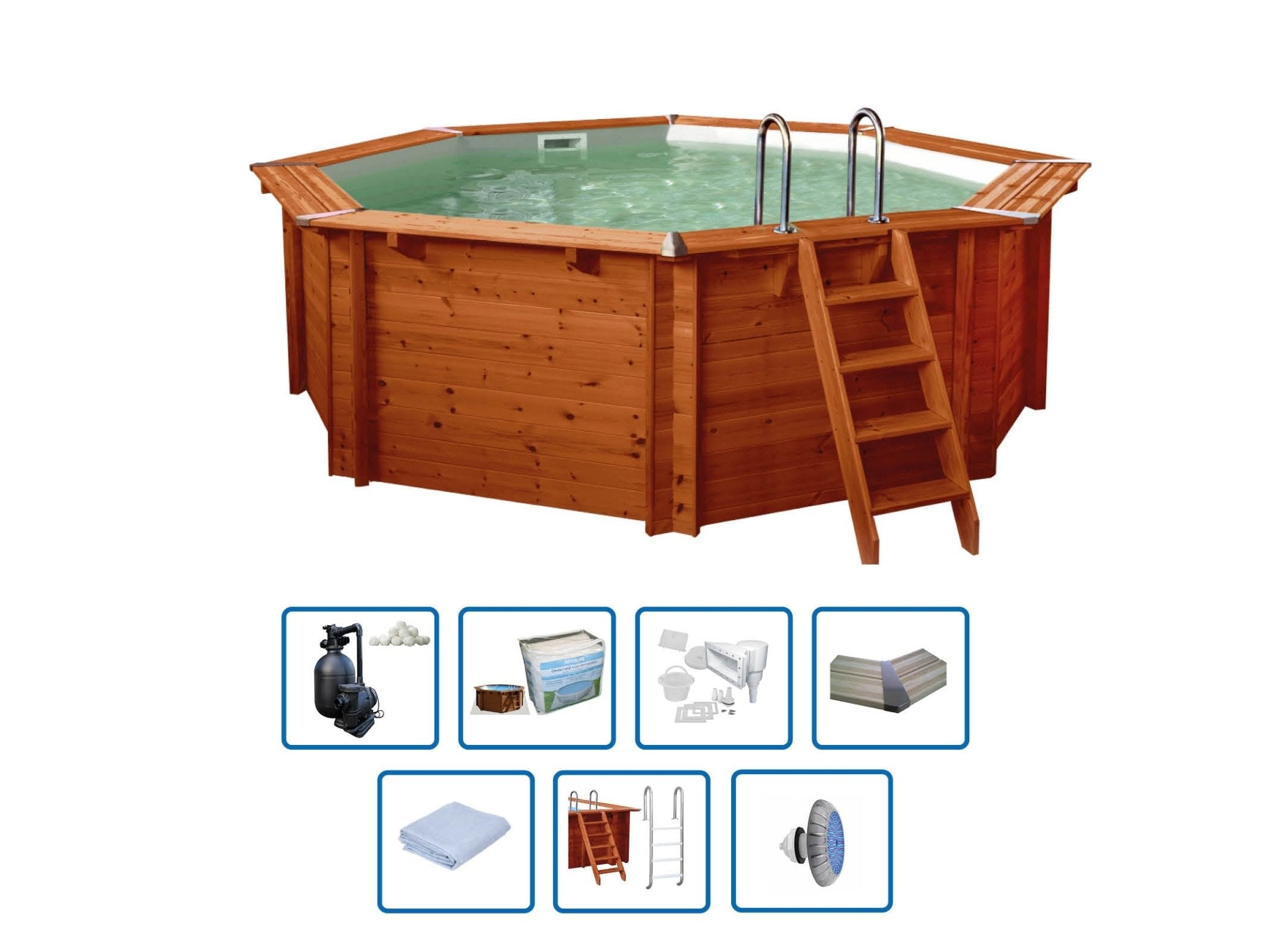 Interline Sumatra houten zwembad rond Ø530 x 138 cm compleet pakket - Azzura Pool
