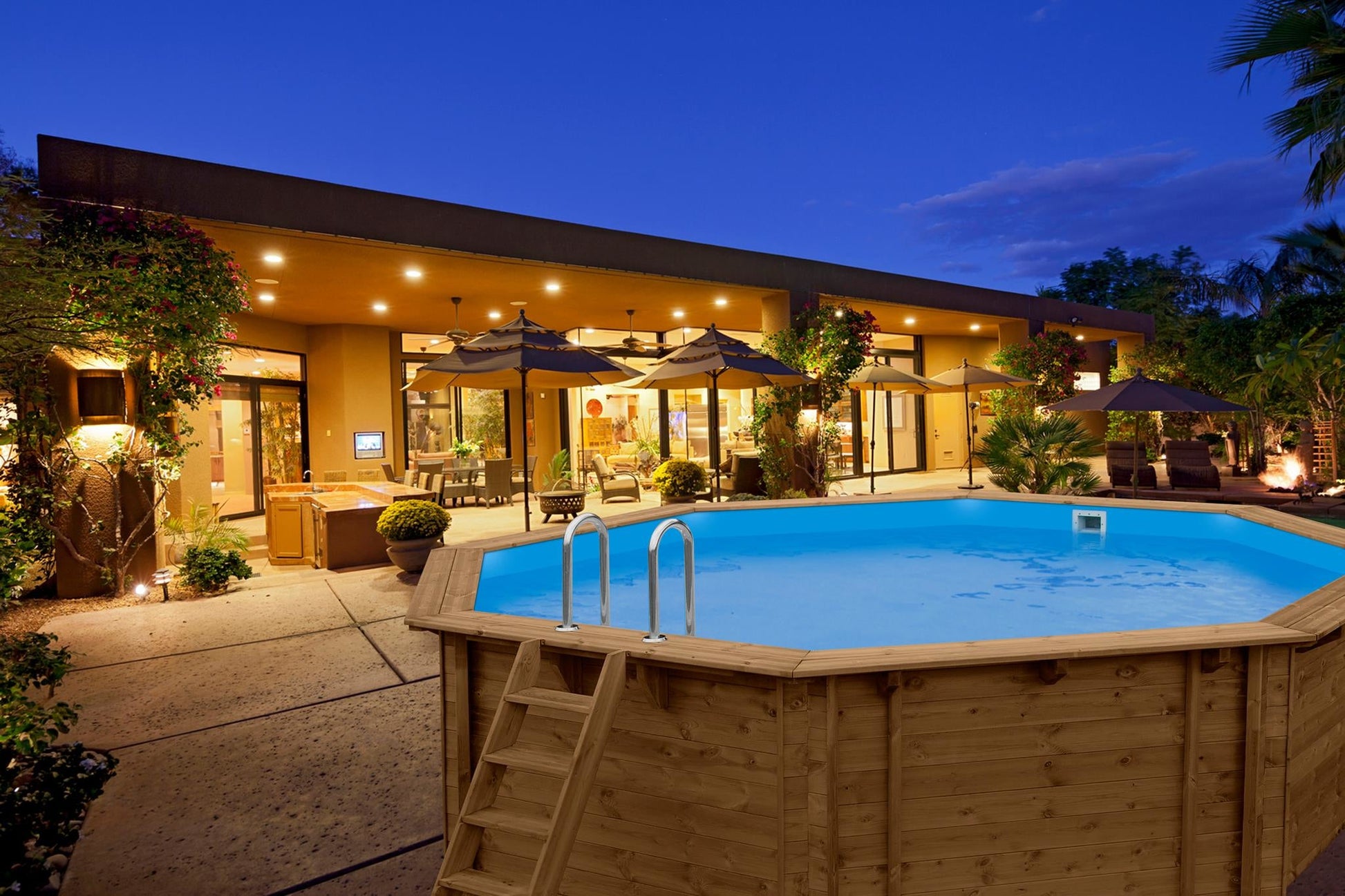 Interline Sumatra houten zwembad rond Ø530 x 138 cm compleet pakket - Azzura Pool