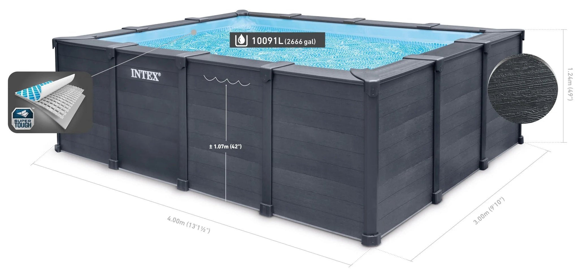 Intex Graphite Grey Panel zwembad - 400 x 300 x 124 cm - met zandfilterpomp en accessoires - Azzura Pool