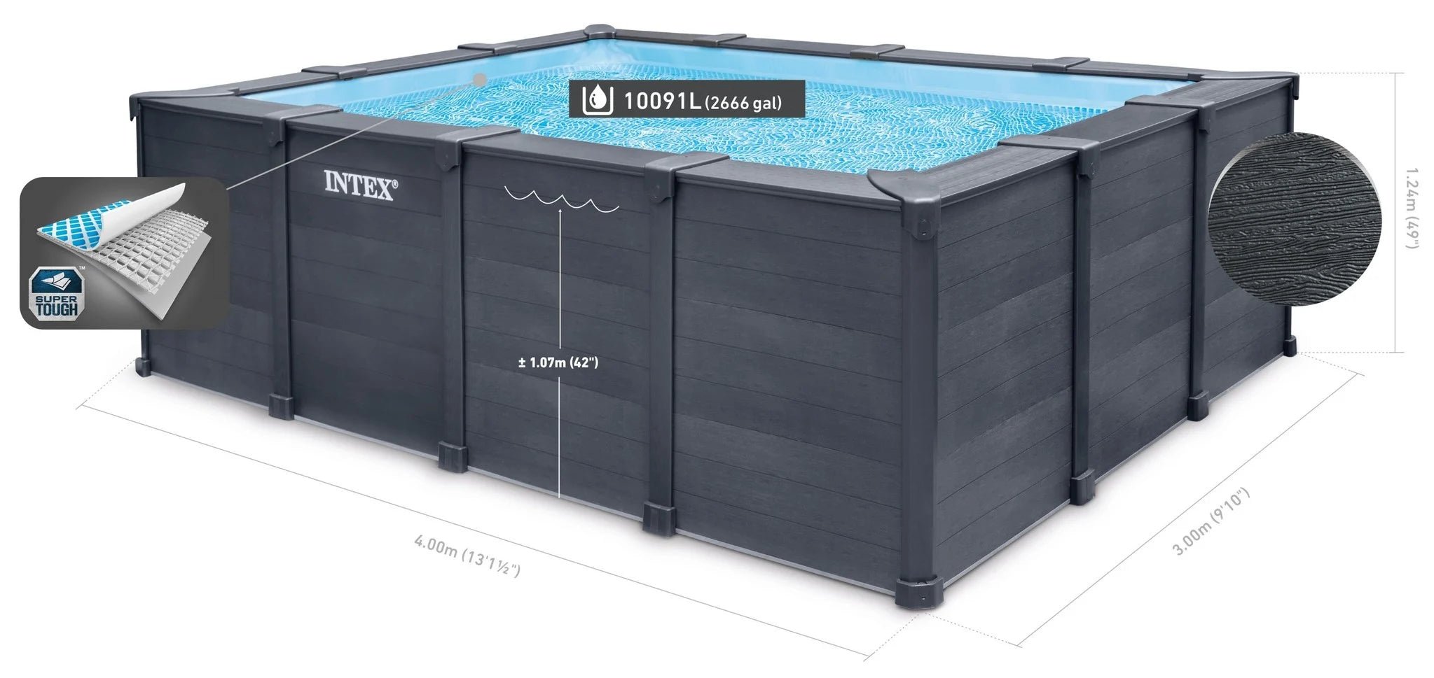Intex Graphite Grey Panel zwembad - 400 x 300 x 124 cm - met zandfilterpomp en accessoires - Azzura Pool