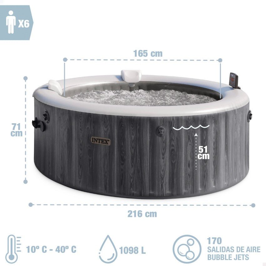 Intex PureSpa Greywood Deluxe opblaasbare spa, 4 persoons - Azzura Pool