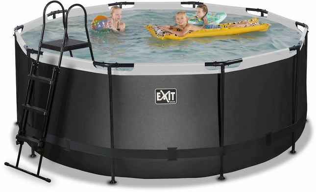 Piscina EXIT de cuero negro - Ø 360 x 122 cm - con bomba de filtro de arena y escalera