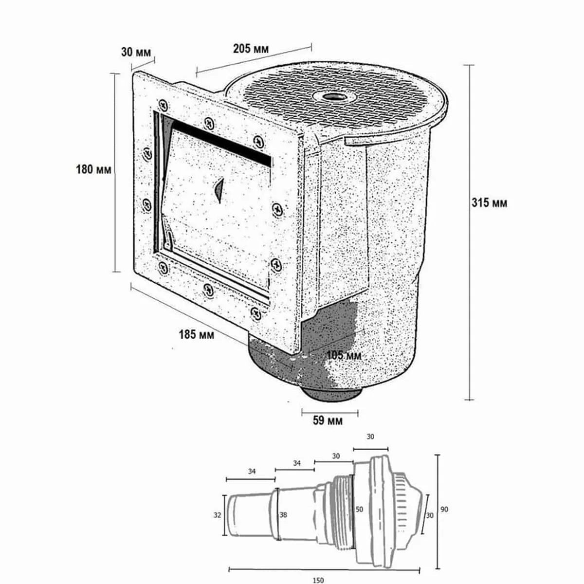 Kokido skimmer smalle zuigmond wit + inspuiter - Azzura Pool