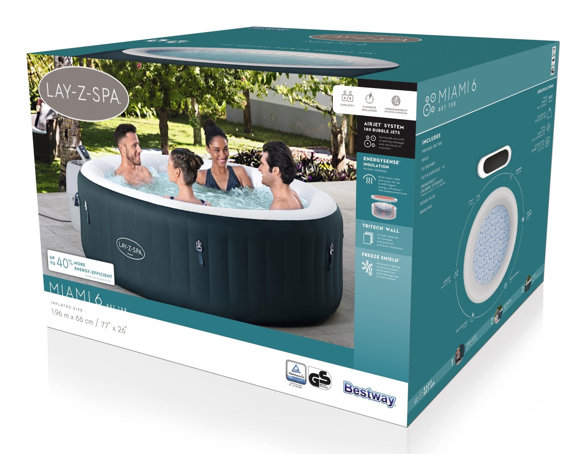 Lay-Z Spa Miami EnergySense Airjet opblaasbare spa - 6 persoons - Azzura Pool