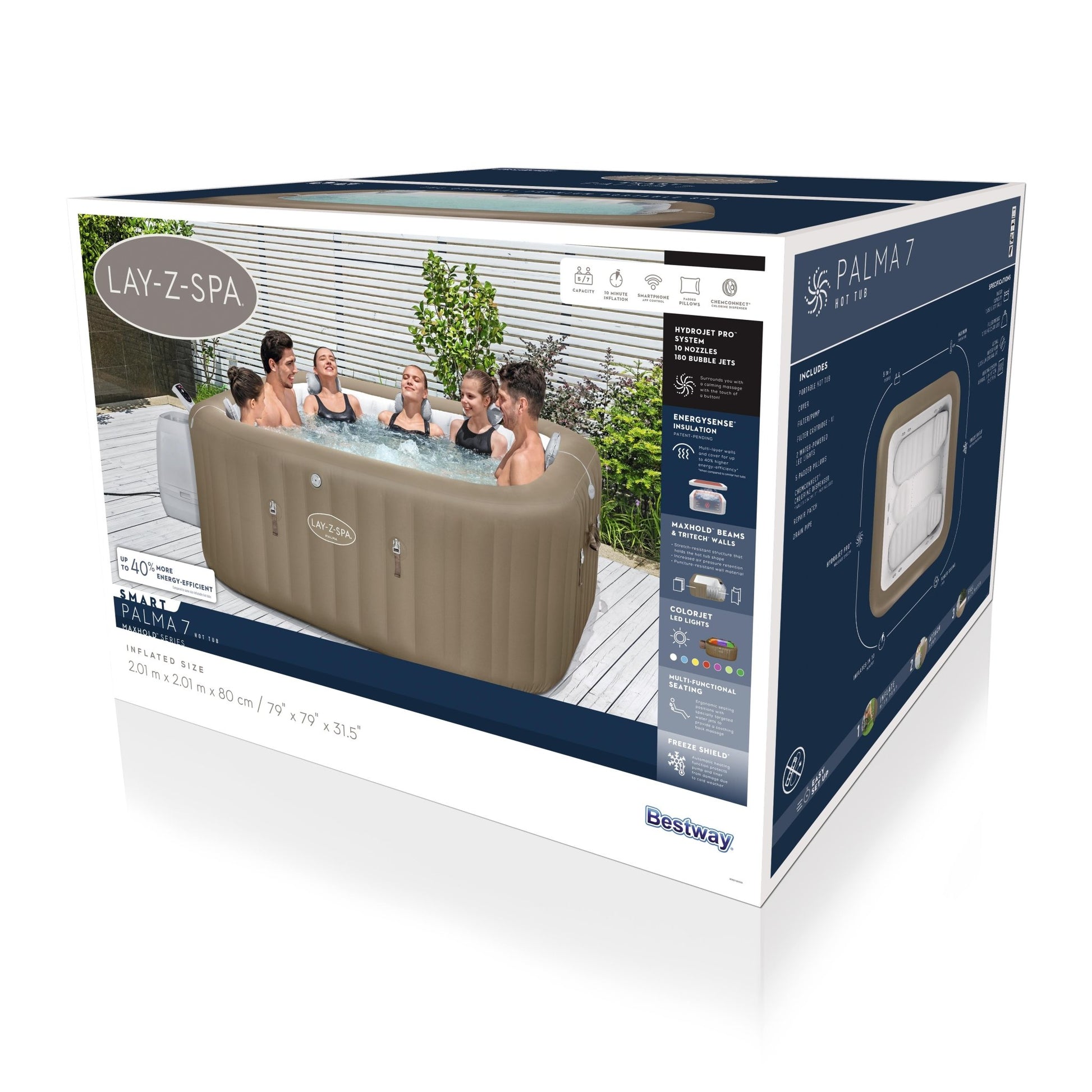 Lay-Z Spa Palma EnergySense Smart Hydrojet Pro opblaasbare spa - 7 persoons - Azzura Pool