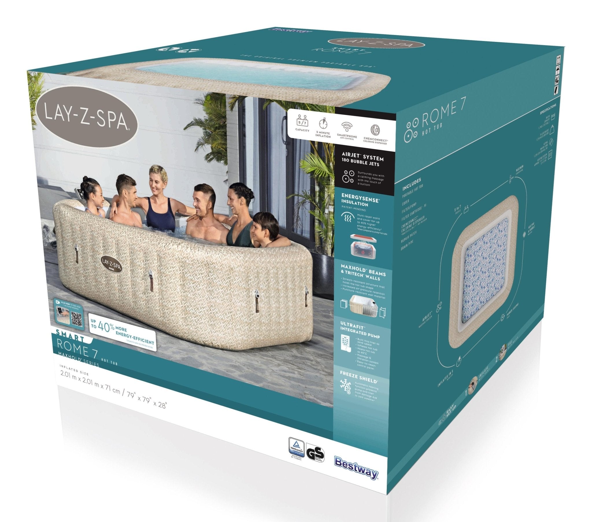 Lay-Z-Spa Rome Energy-Efficient Smart AirJet met App Bediening 7 Persoons - Azzura Pool