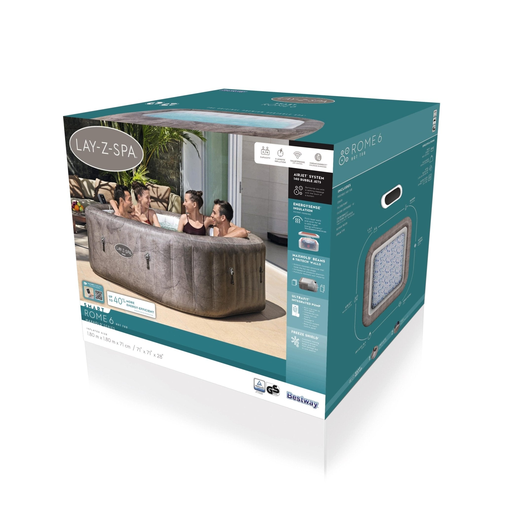 Lay-Z-Spa Rome Smart AirJet, 6 persoons met ingebouwde pomp - Azzura Pool
