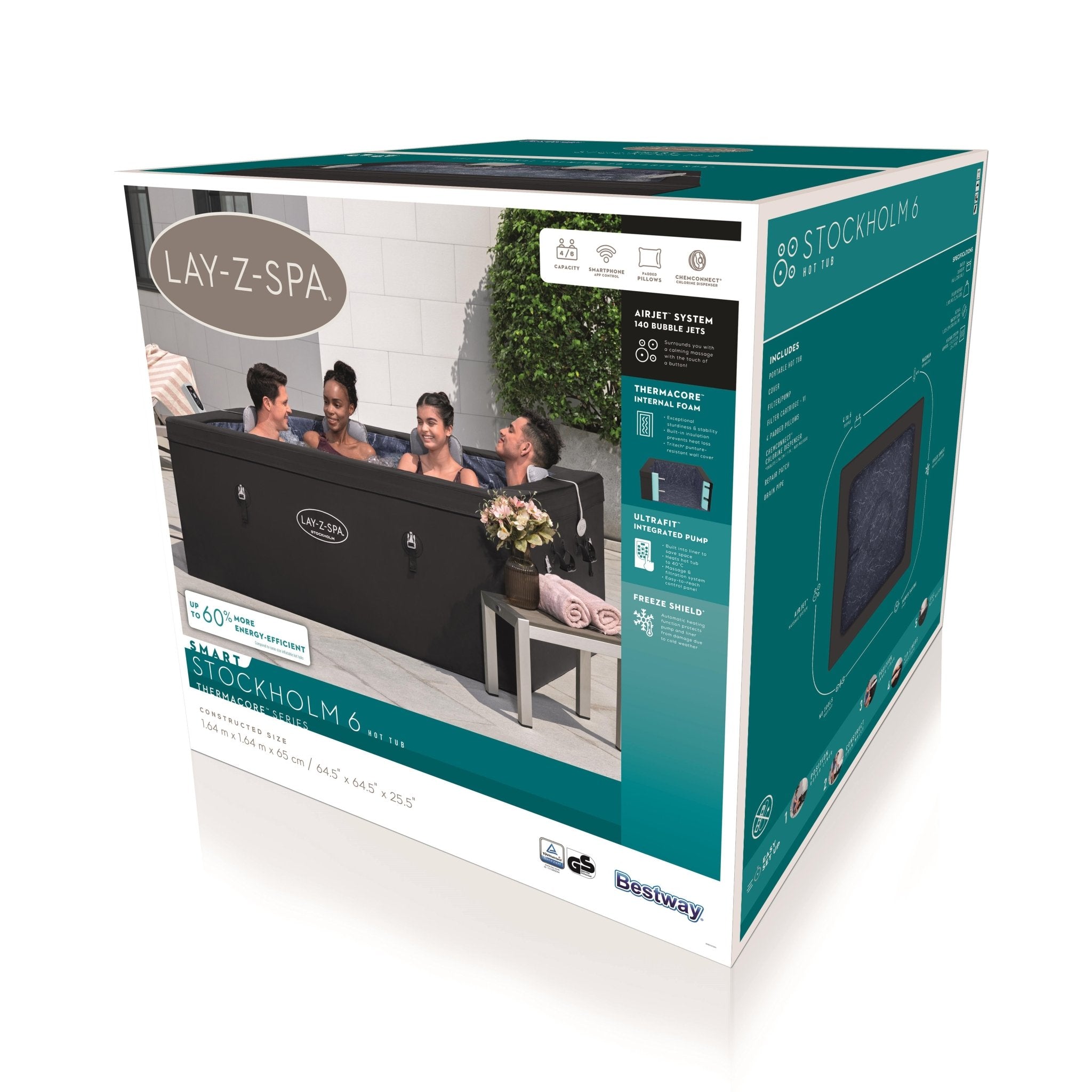 Lay-Z-Spa Stockholm Energy-Efficient Smart AirJet™ – Opbouw spa voor 4-6 personen met app-bediening - Azzura Pool