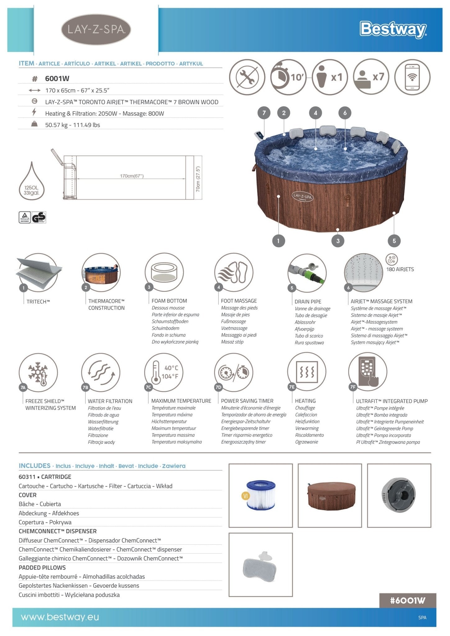 Lay-Z Spa Toronto AirJet opbouw spa - 7 persoons met ingebouwde pomp - Azzura Pool