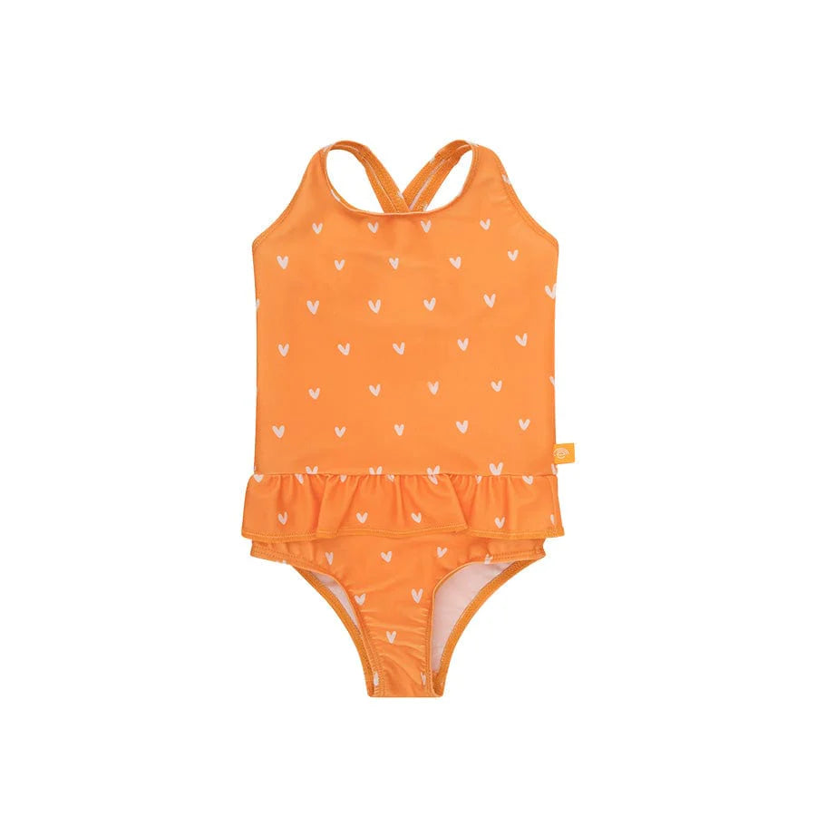 Costume da bagno bambina UV arancione con cuori