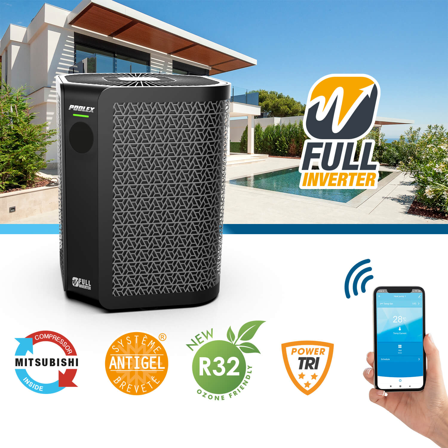 Poolex Vertigo Fi Verticale Warmtepomp, 5.5 kW - Azzura Pool