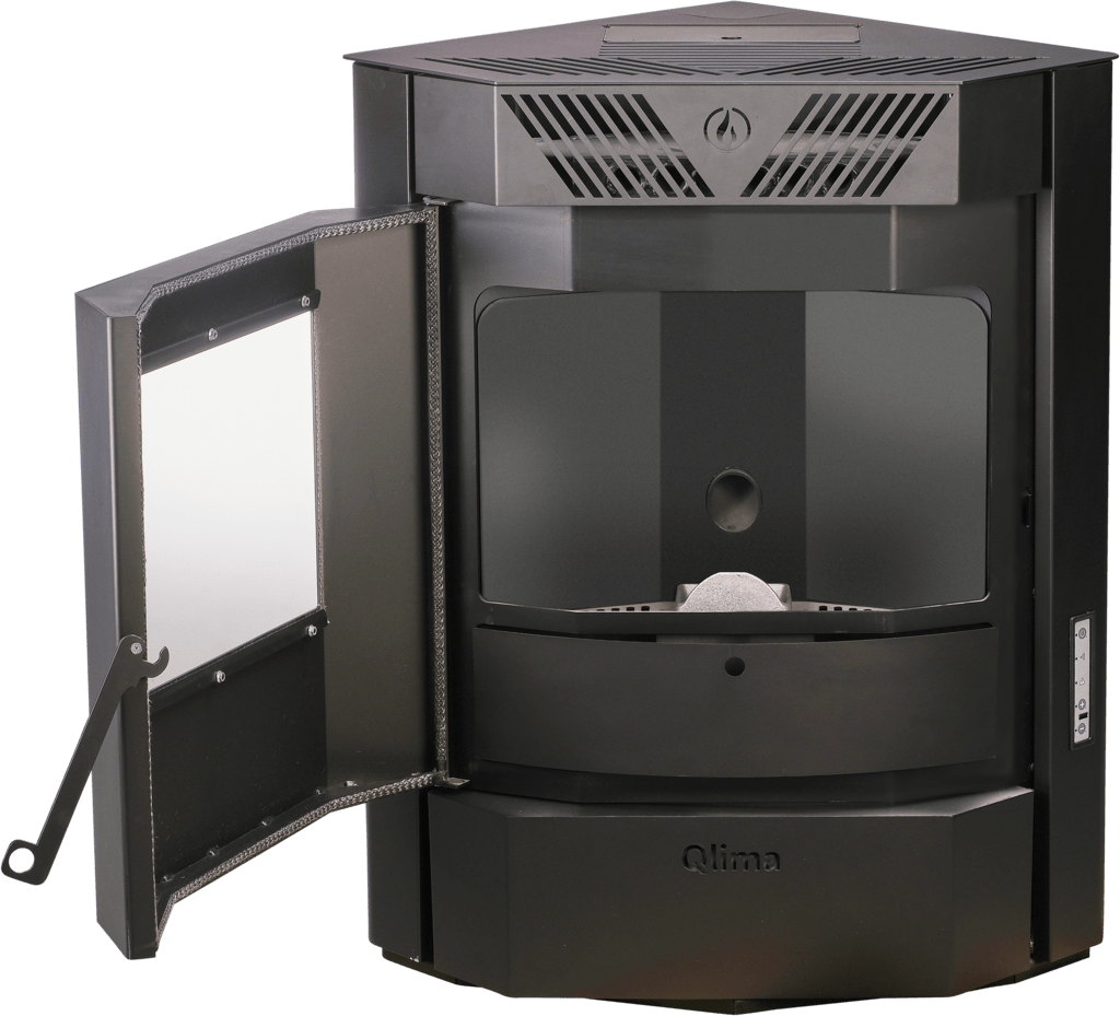 Qlima Pelletkachel Isotta 94 S-Line 9,84 kW – Hoekmodel, Zwart - Azzura Pool
