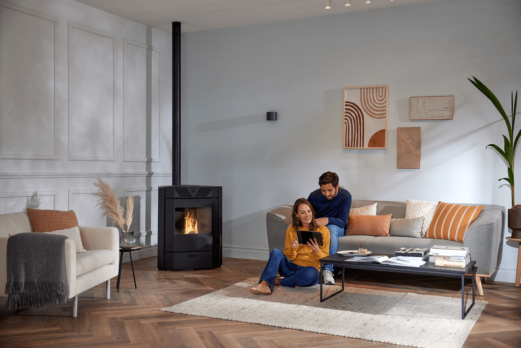 Qlima Pelletkachel Isotta 94 S-Line 9,84 kW – Hoekmodel, Zwart - Azzura Pool
