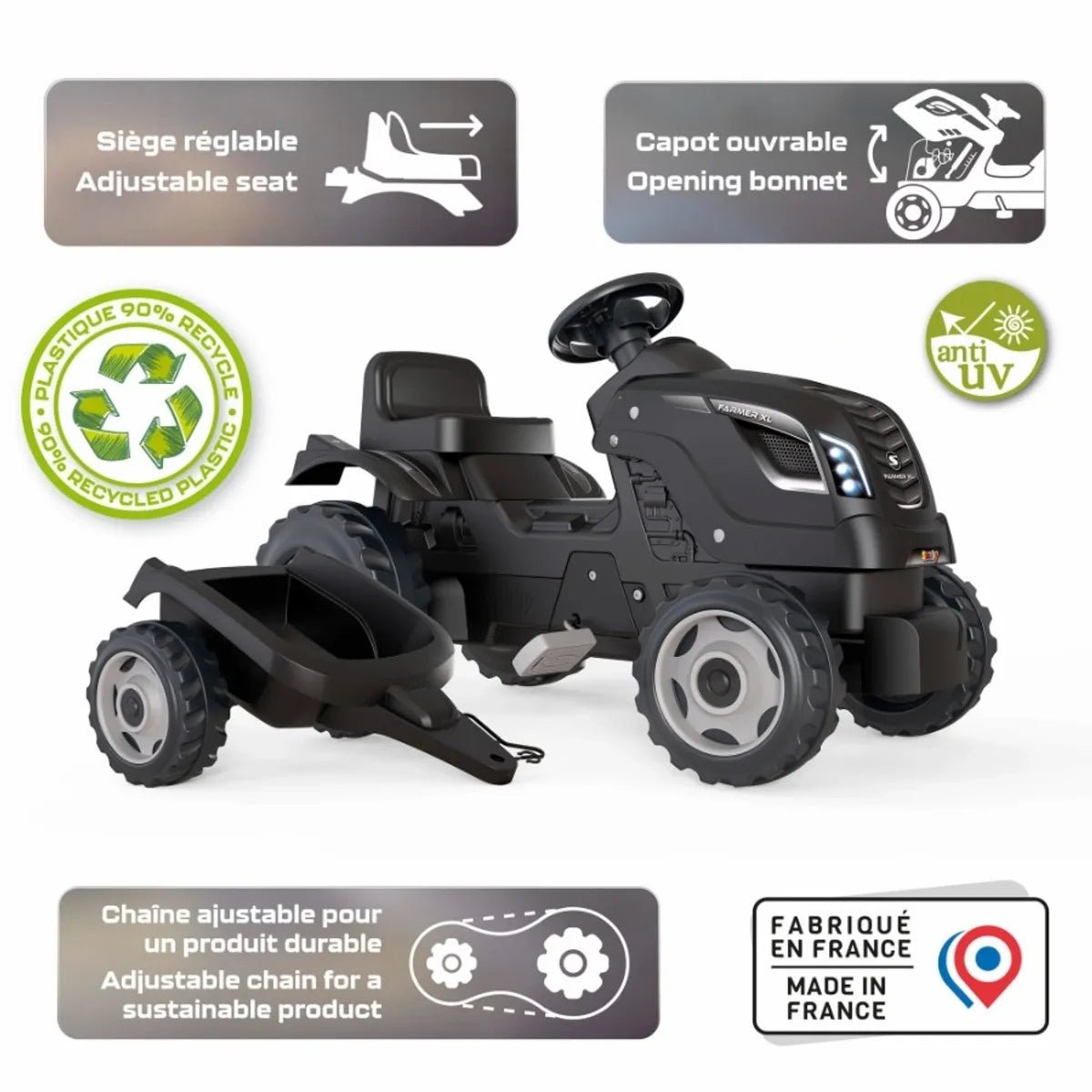 Smoby Farmer XL traptractor met aanhanger - Zwart - Azzura Pool