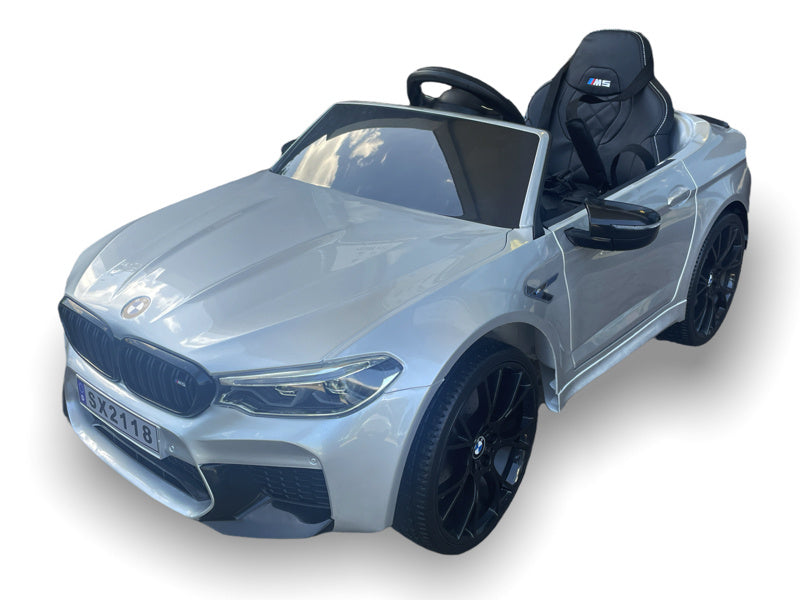 Bmw M5,Lithium, Leder Zitje, Rubberen Banden, Kinder Accu Auto!