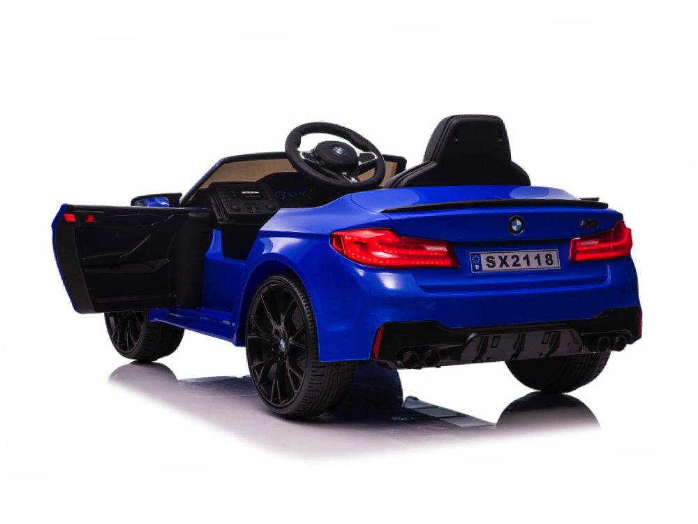 Bmw M5,Lithium, Leder Zitje, Rubberen Banden, Kinder Accu Auto!