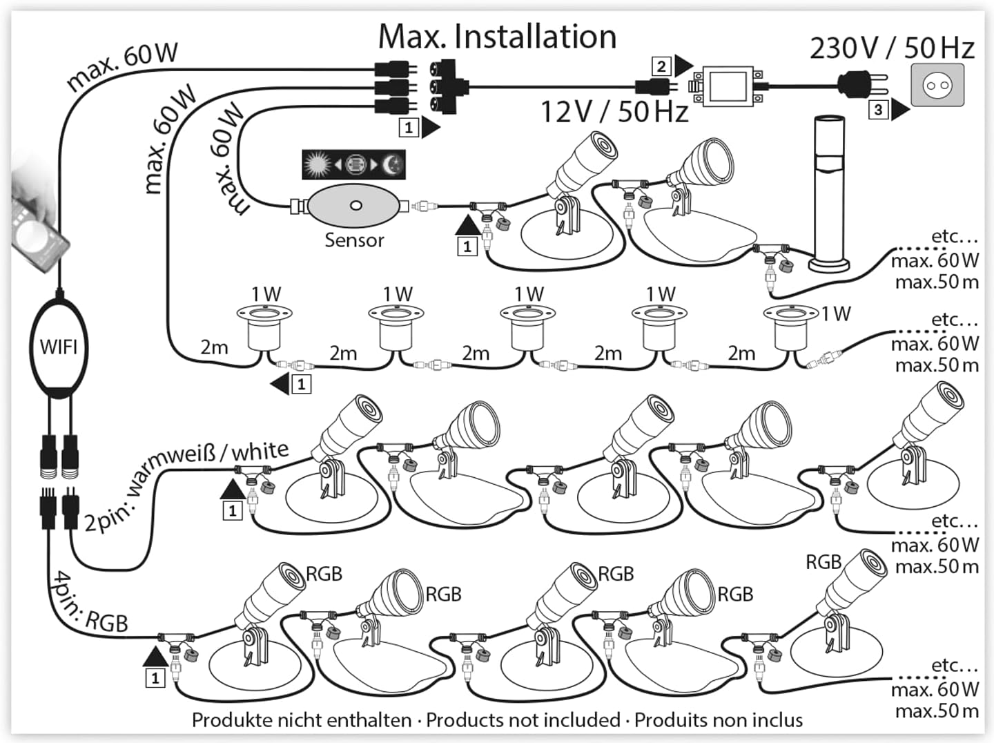 Tuinlamp 3W warm wit - metaal - Azzura Pool