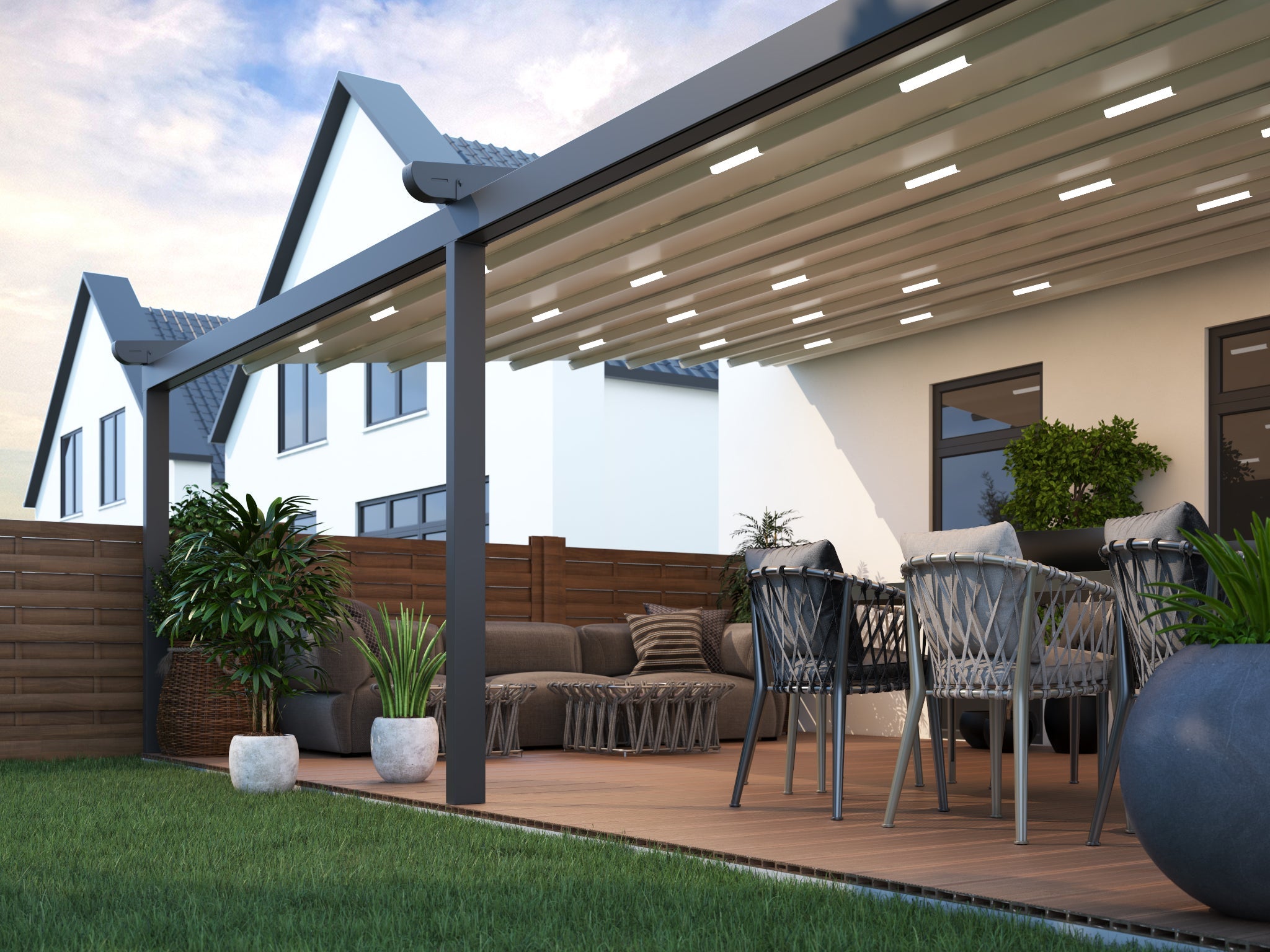 Verdeca Overkapping 600 x 400 cm Antraciet/Wit LED - Azzura Pool