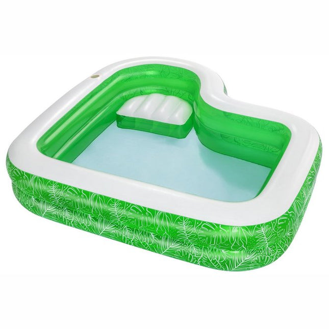 Piscina Familiar Bestway Rectángulo Tropical Paradise Con Asiento Verde 231cm x 231cm x 51cm