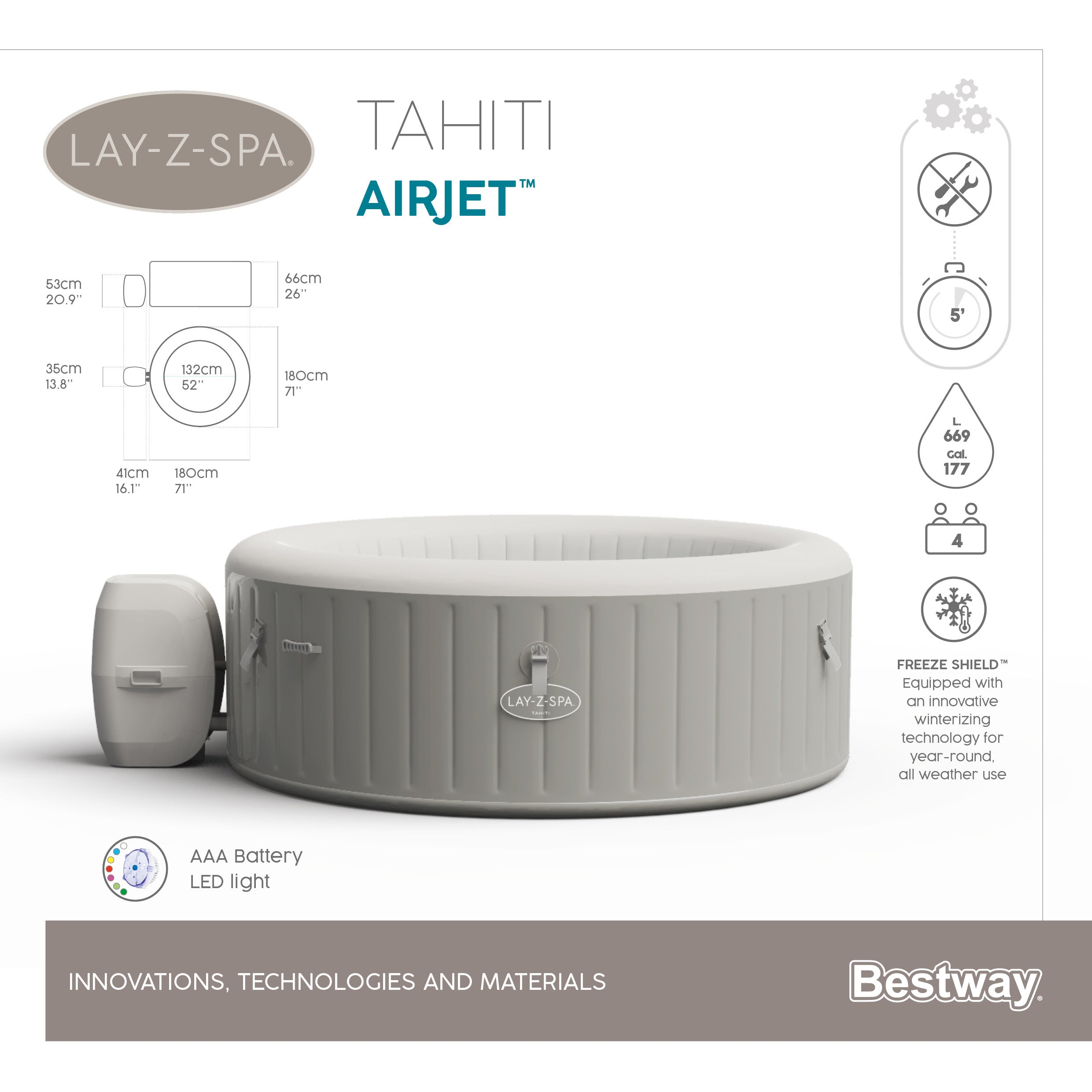 Lay-Z-Spa Tahiti AirJet, spa hinchable para 4 personas